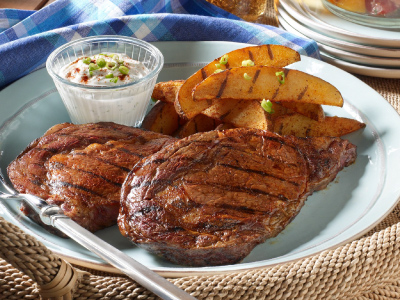 Grilled Ribeye Steaks and Potatoes with Smoky Paprika Rub